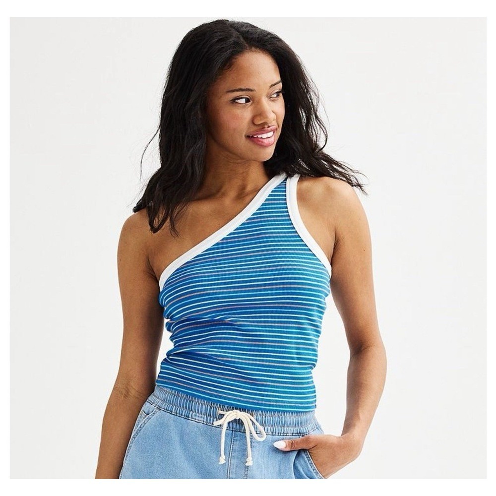 Rewind One Shoulder Knit Tank‎ Top Junior's Size XL Blue